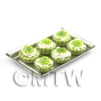 6 Loose Dolls House Miniature  Sliced Kiwi Green Based Tarts on a Tray 