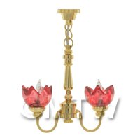 Dolls House Miniature Chandelier With Pink Light Shades