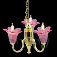 Dolls House Miniature Chandelier With Pink Light Shades