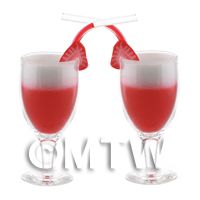 2 Miniature Singapore Sling Cocktails In Handmade Glasses