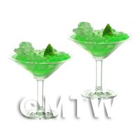 2 Miniature Pravda Mintini Cocktails In Martini Glasses