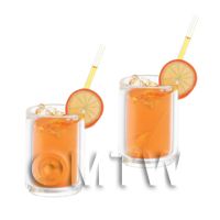 1/12th scale - 2 Miniature Vodka Orange Cocktail In Long Glasses