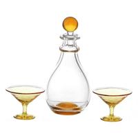 Dolls House Miniature Handmade Amber Glass Decanter With 2 Glasses