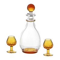 Dolls House Miniature Handmade Amber Glass Decanter With 2 Glasses 