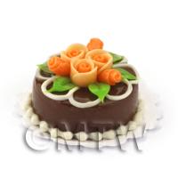 Dolls House Miniature Small Round Chocolate Cake With Roses 
