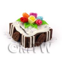 Miniature Small Square Iced Chocolate Cake With Roses 