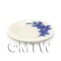 Dolls House Miniature White Plate with Blue Hand Painted Design