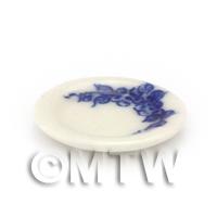 Dolls House Miniature White Plate with Blue Hand Painted Design