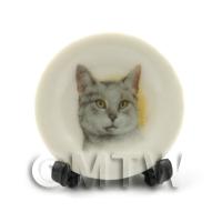 Dolls House Miniature Cat Plate Style 3 and Removable Plate Stand