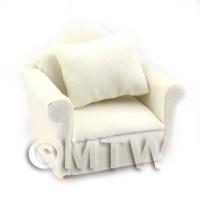Dolls House Miniature White Padded Arm Chair 
