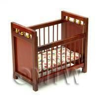 Dolls House Miniature Solid Wood Mahogany Colour Cot