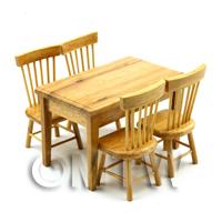 Dolls house Miniature Pine Table Complete With 4 Chairs