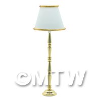 Dolls House Miniature Ornate Gold Floor Lamp With White Shade