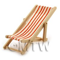 Dolls House Miniature Garden Deck Chair - Orange  and white 