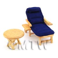 Dolls House Miniature Blue Garden Sun Lounger