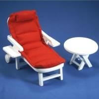 Dolls House Miniature Red Garden Sun Lounger 