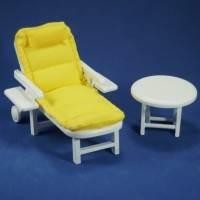 Dolls House Miniature Yellow Garden Sun Lounger