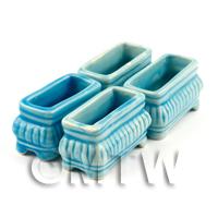 4 Dolls House Miniature Bright Blue Miniature Ceramic Flower Boxes / Planter