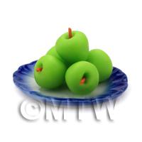5 Dolls House Miniature Granny Smith Apples on a plate