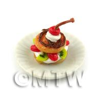 Dolls House Miniature Fresh Cream Fruit  Filled Belgium Bun