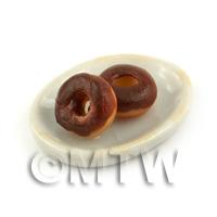 Dolls House Miniature Chocolate Sugar Glazed Donuts on a Plate