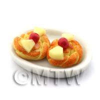 Dolls House Miniature Cherry And Pineapple Topped Danish Pastries on a Plate