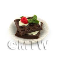  Dolls House Miniature Fresh Cream Topped Belgian Chocolate Waffles 