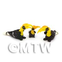2 Dolls House Miniature Handmade Yellow Hornbills and Baby 