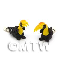2 Handmade Dolls House Miniature Hornbills with Yellow Beak