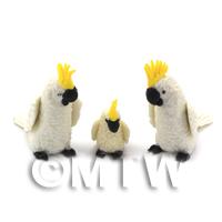 Pair of White Dolls House Miniature Cockatoos with Baby