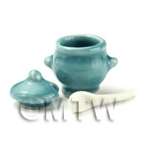 Dolls House Miniature Aquamarine Ceramic Soup Terrain With Ladel