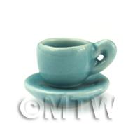 Dolls House Aquamarine Ceramic Tea Cup and Saucer