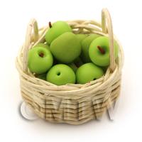 Dolls House Miniature  Basket of Handmade Granny Smith Apples