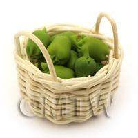 Dolls House Miniature Basket of Hand Made Green Bell Peppers