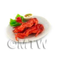 2 Dolls House Miniature Whole Cooked Crevettes with a Chilli Dip
