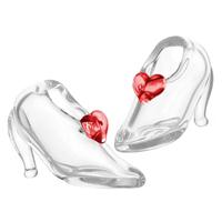 Dolls House Miniature Handmade Glass Shoes With A Red Love Heart