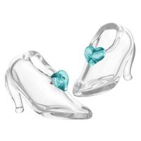 Dolls House Miniature Handmade Glass Shoes With A Cyan Love Heart