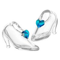 Dolls House Miniature Handmade Glass Shoes With A Blue Love Heart