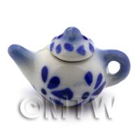 Dolls House Miniature Handmade Blue Spotted Ceramic Teapot