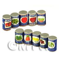 Set Of 10 Assorted Dolls House Miniature Wayne Brand Cans (1930s)