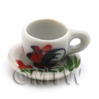 Miniature Ceramic Cockerel Large White Tea Cup And Saucer