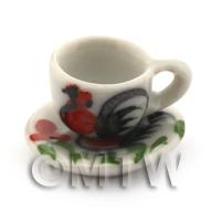 Dolls House Ceramic Cockerel White Tea Cup And Saucer