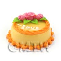 Dolls House Miniature Orange Love Cake With Pink Roses