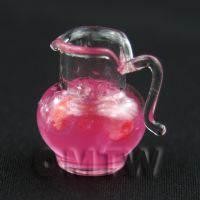 Dolls House Miniature Pink Punch In a Handmade Glass Jug 
