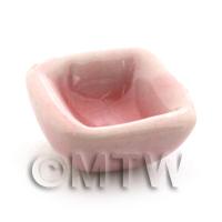 12mm Dolls House Miniature Pink Ceramic Square Bowl