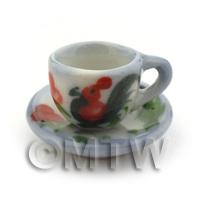 Dolls House Ceramic Cockerel Tea Cup And Saucer