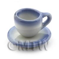 Dolls House Miniature Blue Edged Ceramic Tea Cup and Saucer