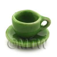 Dolls House Miniature Green Coloured Cup and Saucer