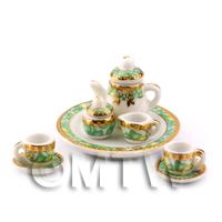 8 Piece Green and Gold Colour Ceramic Coffee Service