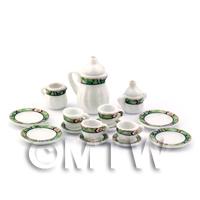 Dolls House Miniature 15 Piece Green and Gold Colour Coffee Service